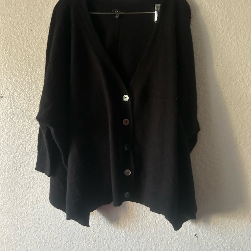 Bryn Walker Cotton/Cashmere Black Button-Up Women's Sweater Cardigan Boxy Medium - Picture 9 of 11
